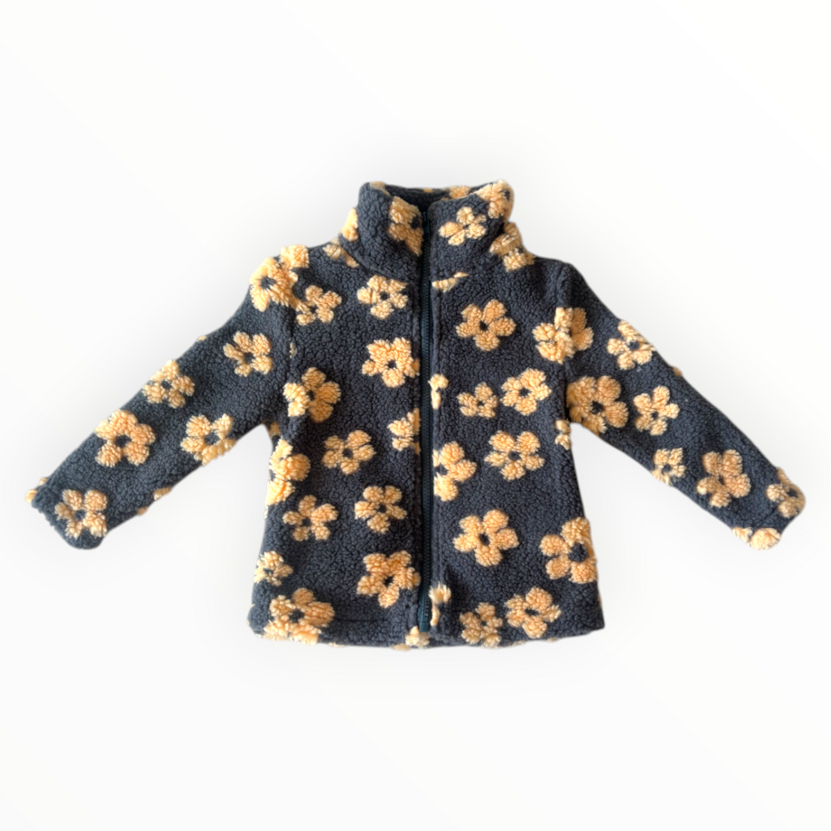 Beige Flower Zip Fleece Jacket