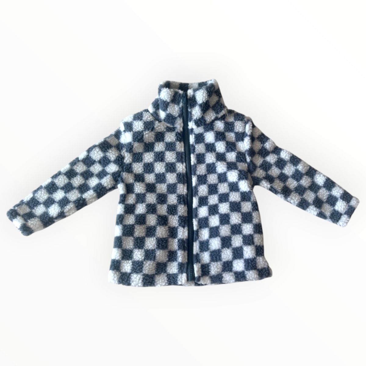 Grey Chequered Zip Fleece Jacket