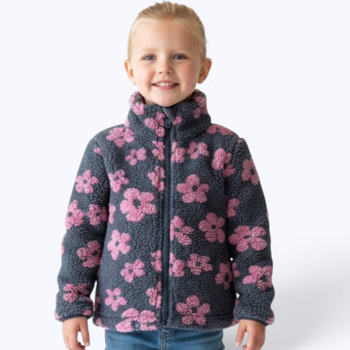 Pink Flower Zip Fleece Jacket