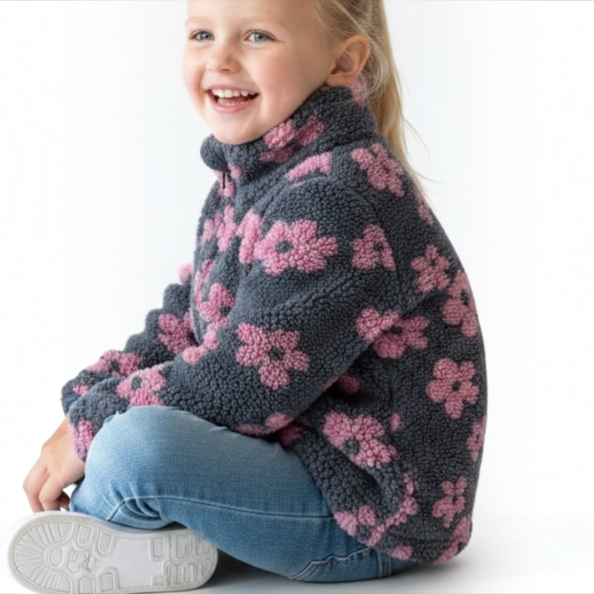 Pink Flower Zip Fleece Jacket