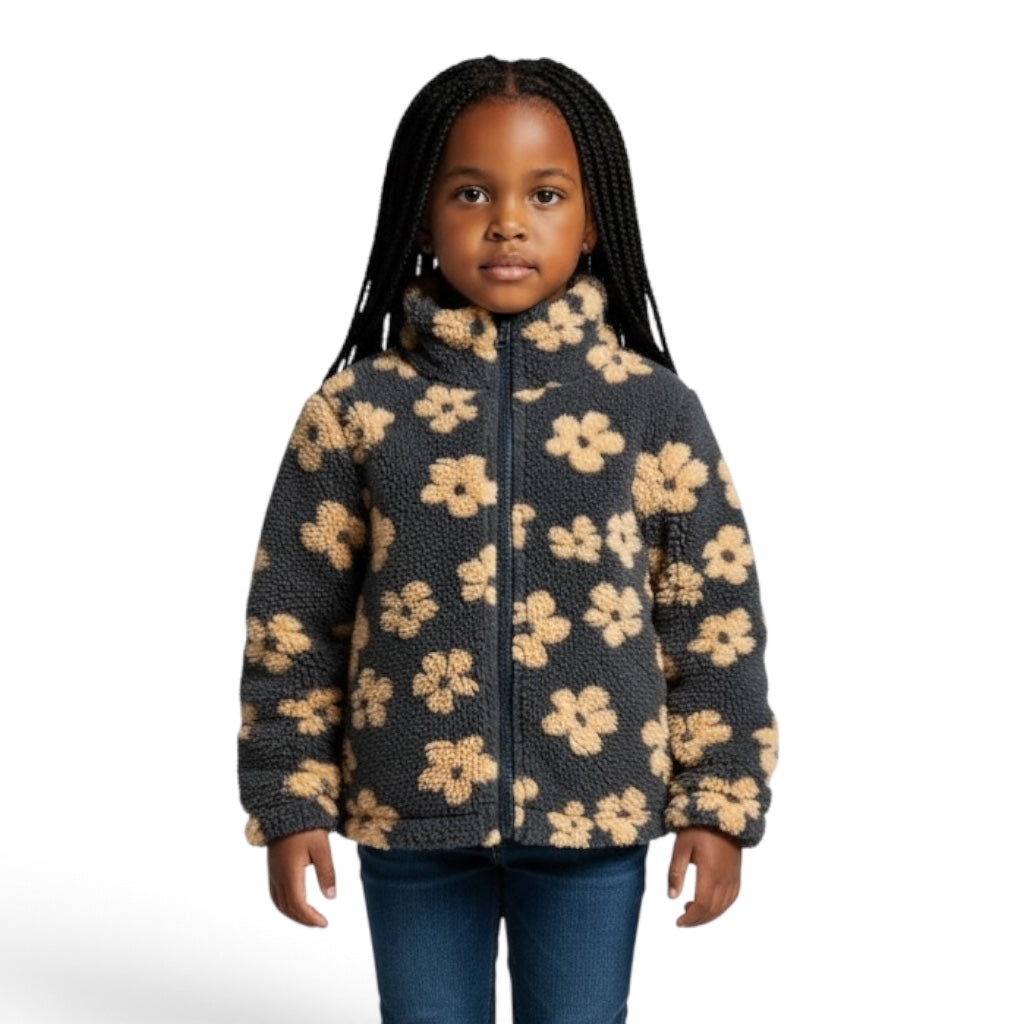 Beige Flower Zip Fleece Jacket