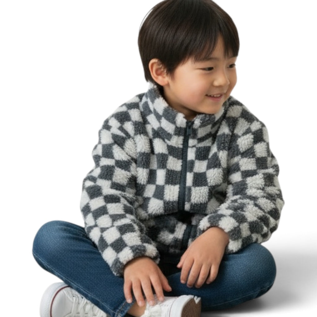 Grey Chequered Zip Fleece Jacket