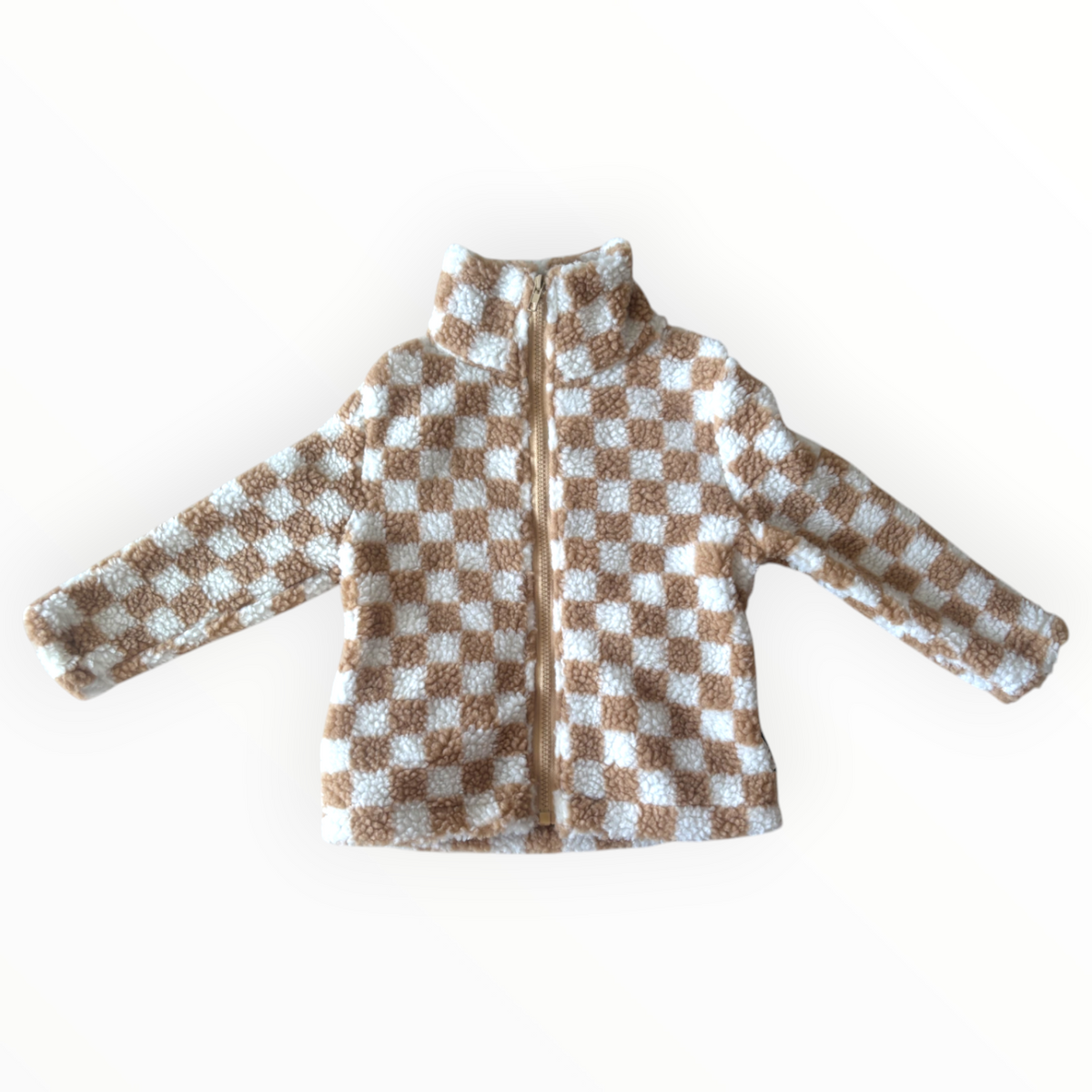 Beige Chequered Zip Fleece Jacket