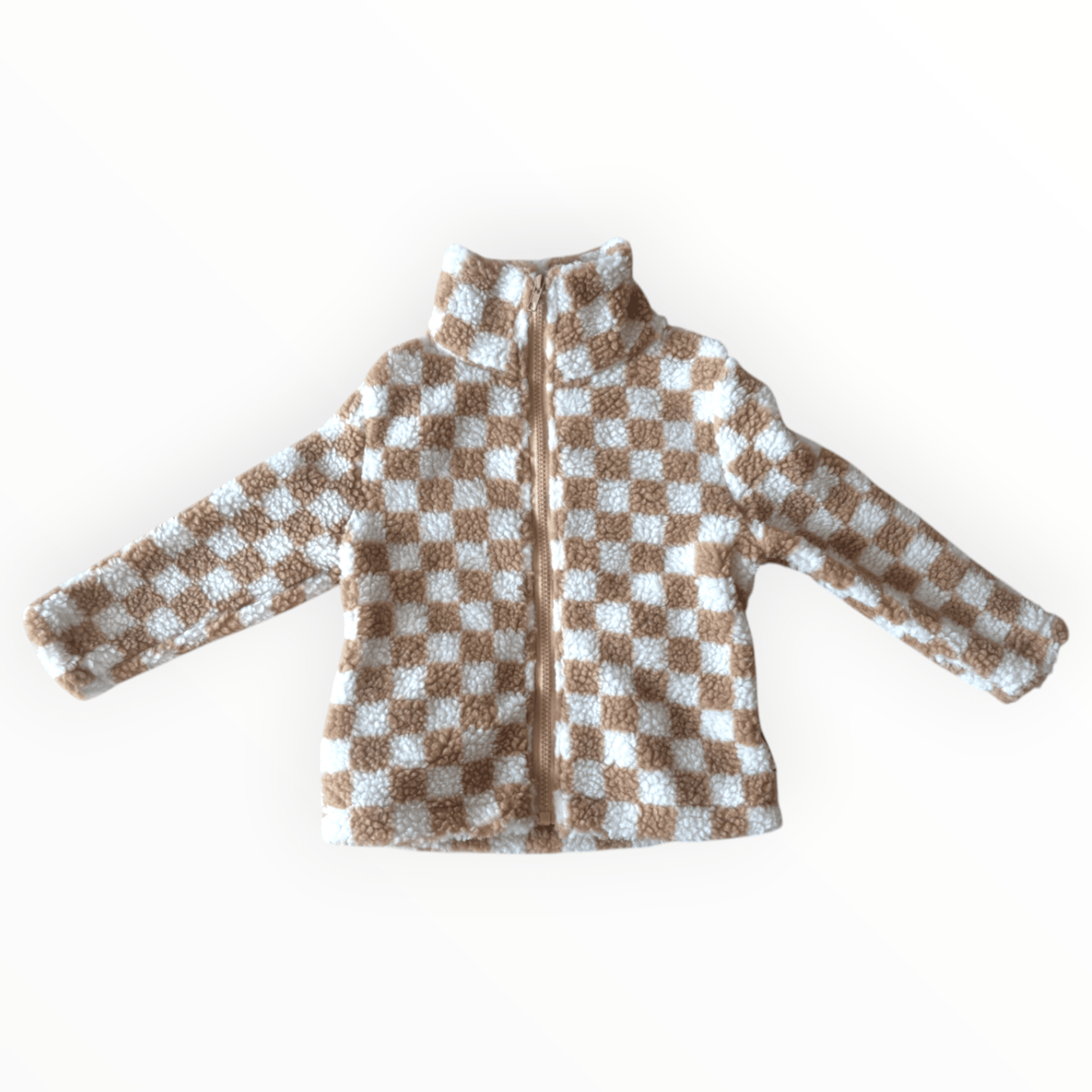 Beige Chequered Zip Fleece Jacket - Kahuna Kids