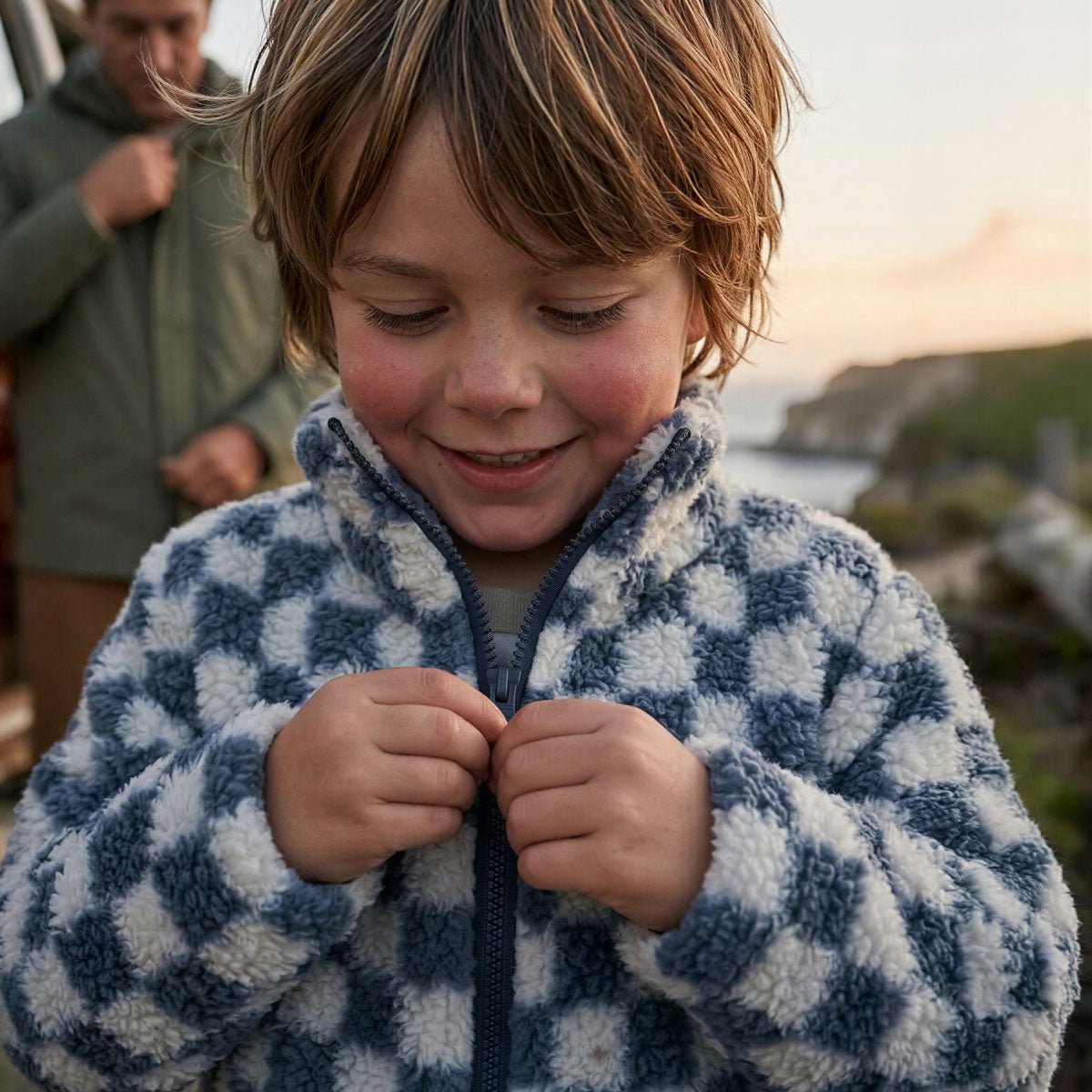 Grey Chequered Zip Fleece Jacket - Kahuna Kids